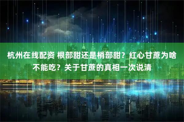 杭州在线配资 根部甜还是梢部甜?红心甘蔗为啥不能吃?关于甘蔗的真相一次说清